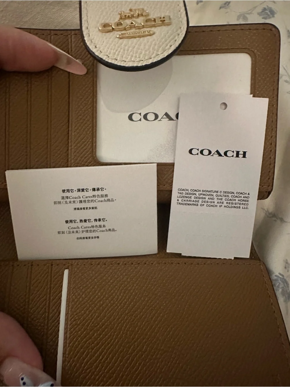 COACH Pebbled Leather Wallet in Off-White with Gold Hardware